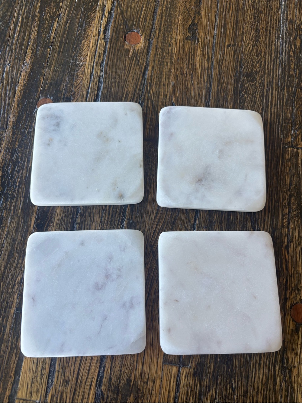 Solid White Marble Square Coaster Set - Classic White Finish